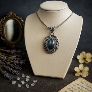 Stunning Large Oval Labradorite Necklace Pendant Womens Statement Piece New